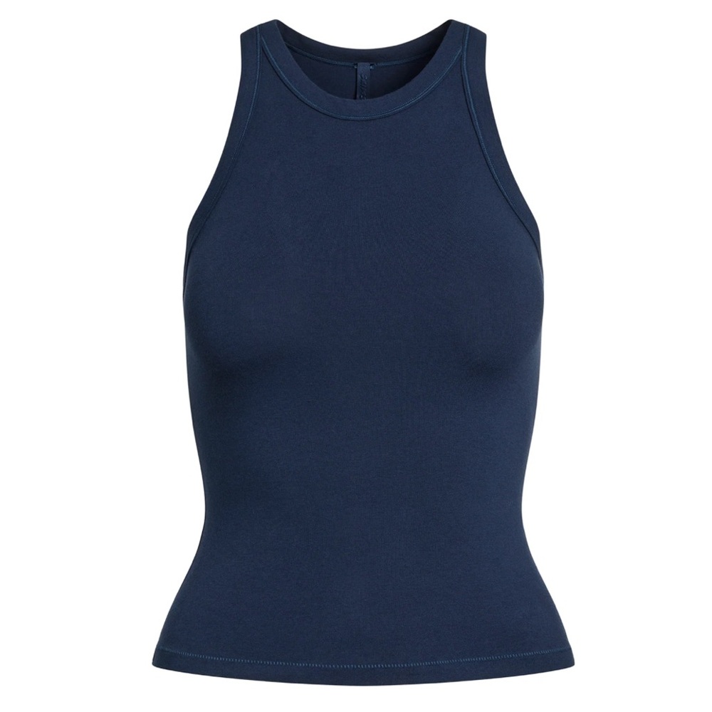 Skims Cotton Jersey High Neck Tank Top Size M in Navy